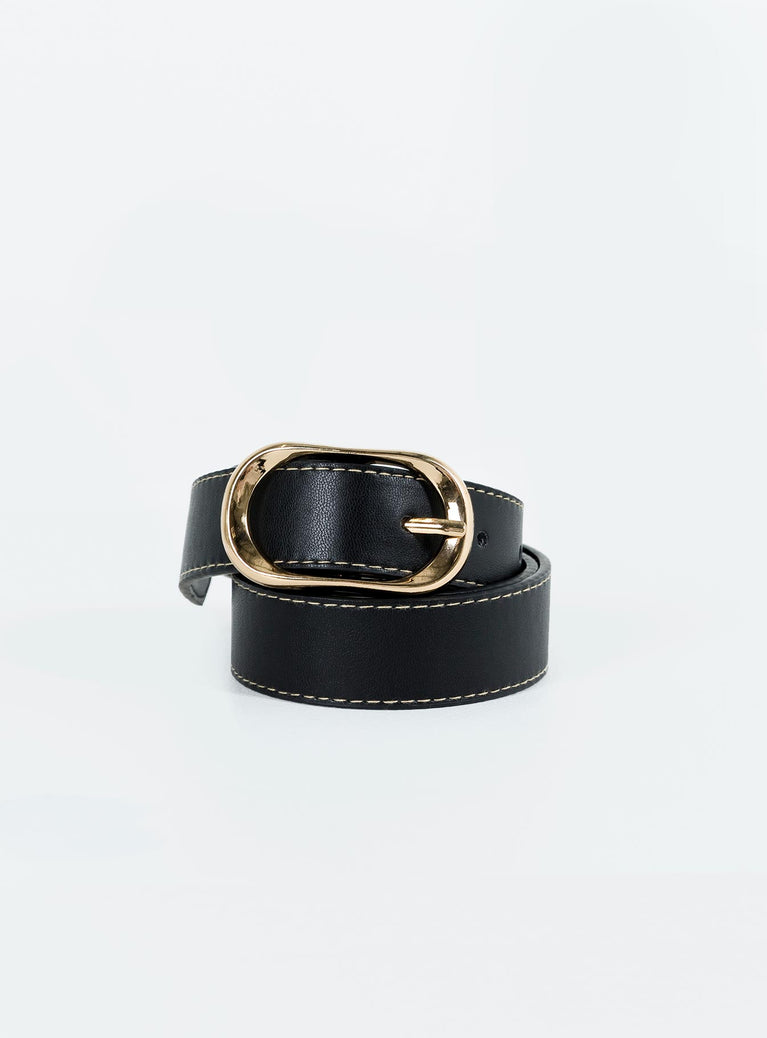Belt Contrast stitching Faux leather material Gold toned buckle