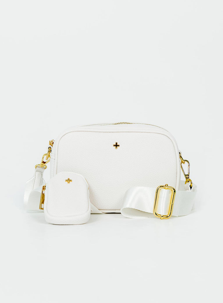Bag Gold-toned hardware  Zip fastening  Removable crossbody strap  Removable coin purse on strap  Flat base 