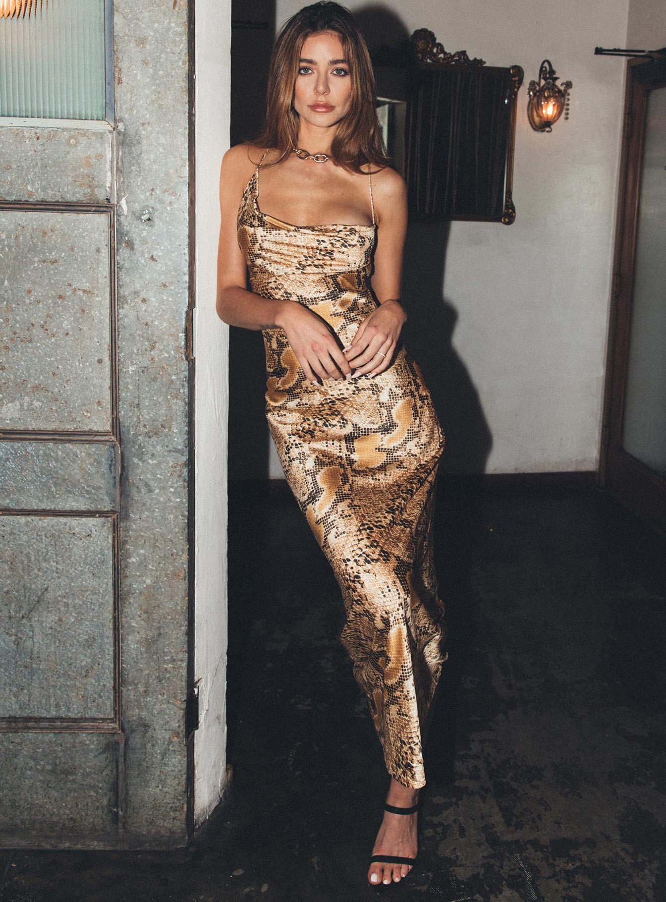 product Princess Polly High Neck  Jagger & Stone The Gina Snakeskin Midi Dress