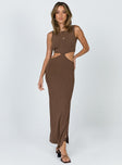 front view of model wearing Princess Polly Billie Midi Dress Brown 