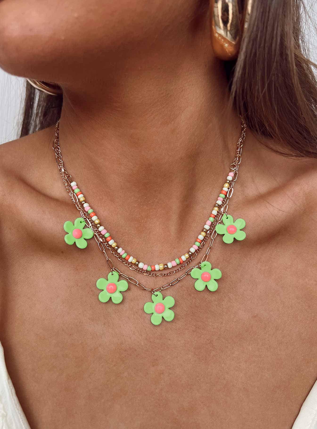 Mildara Flower Necklace Gold / Green