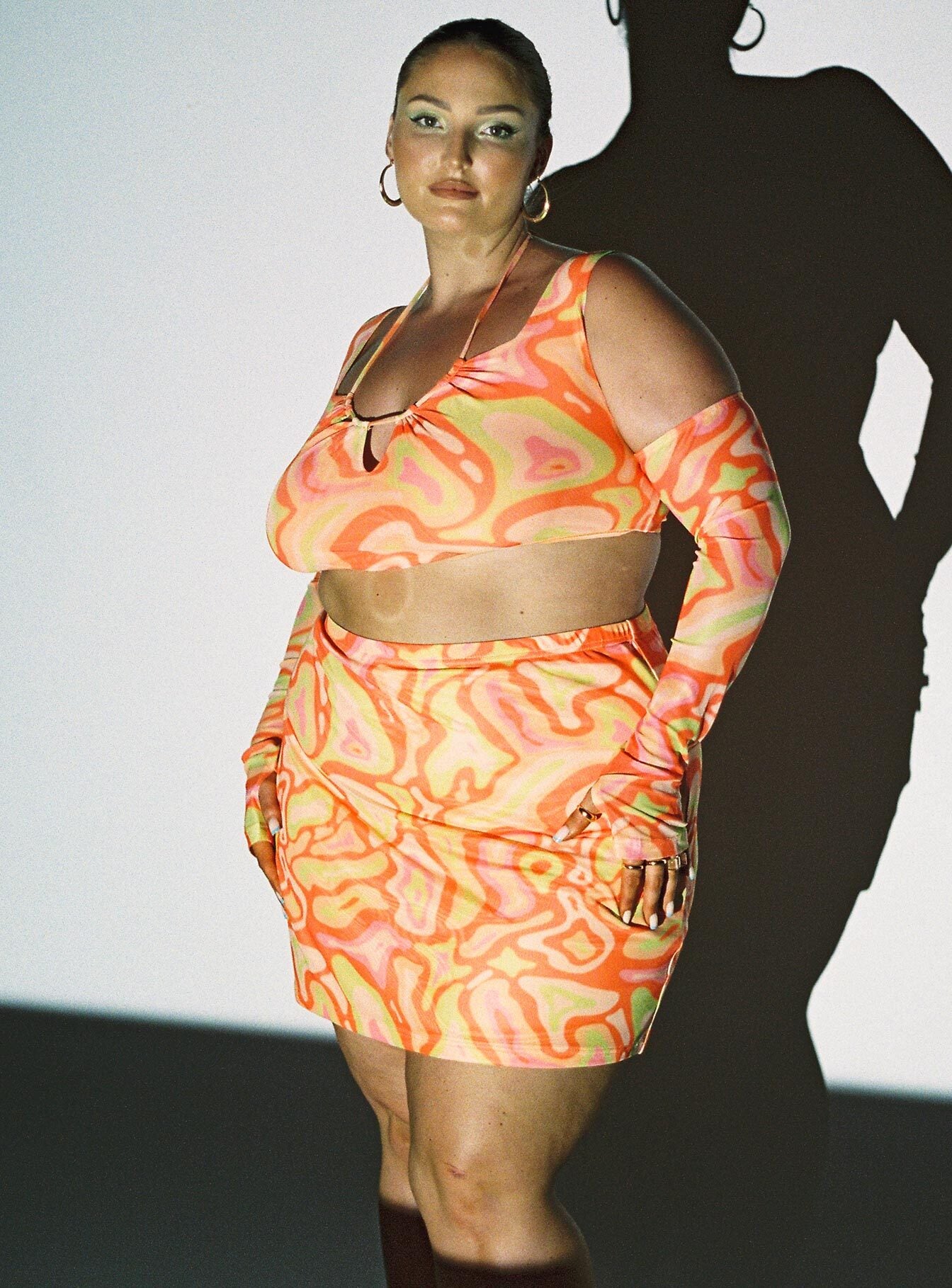   front view of model wearing Princess Polly Balanced Mini Skirt Multi Curve 