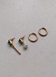 Earring pack Gold-toned Mis-matched style Hoop & stud fastening Gemstone detail