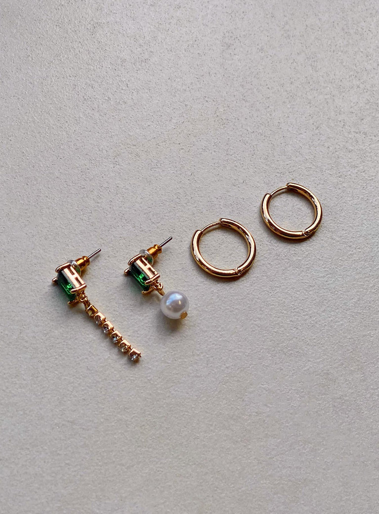 Earring pack Gold-toned Mis-matched style Hoop & stud fastening Gemstone detail