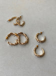 Pack of three Hoop style Stud fastening Gold-toned