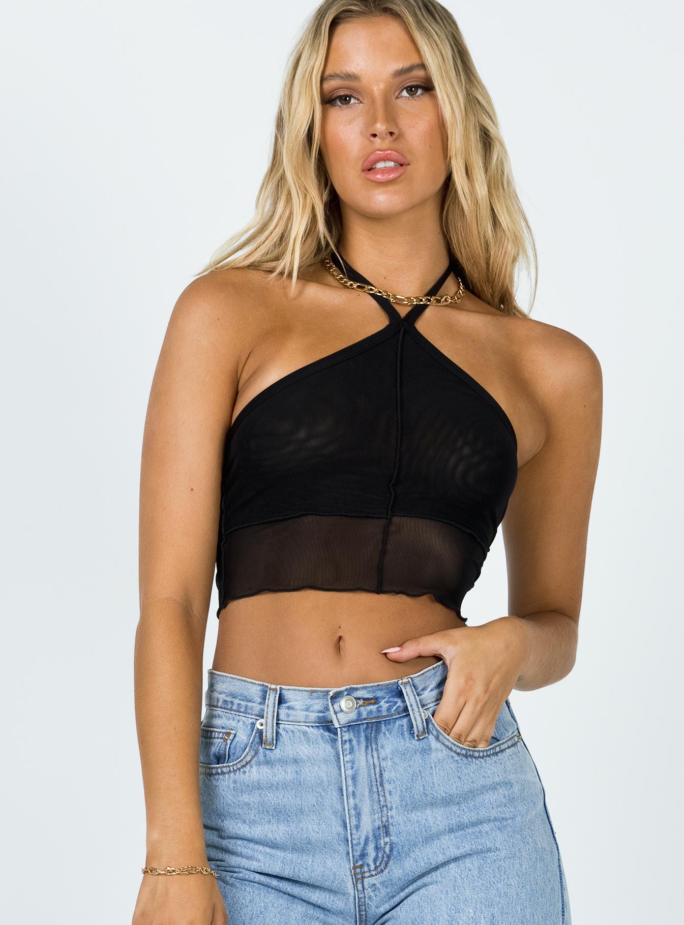 front view of model wearing Princess Polly Katie Top Black 