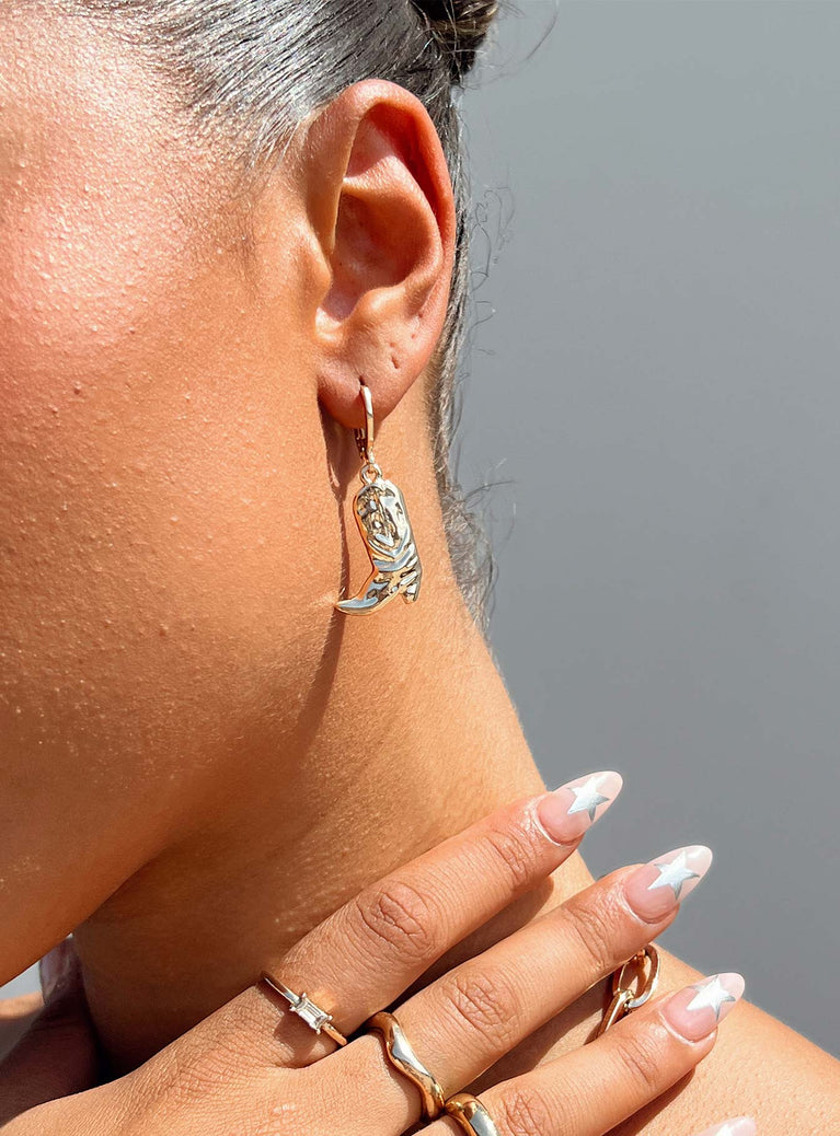 Earrings Hoop fastening Gold-toned Drop charm