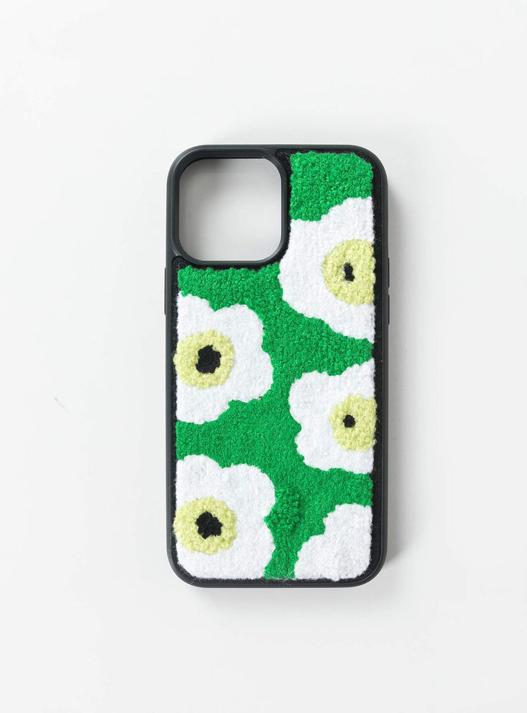 iPhone case Faux fur back Floral print Rubber edges Clip on design