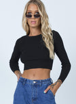 front view of model wearing Princess Polly Jax Long Sleeve Top Black 