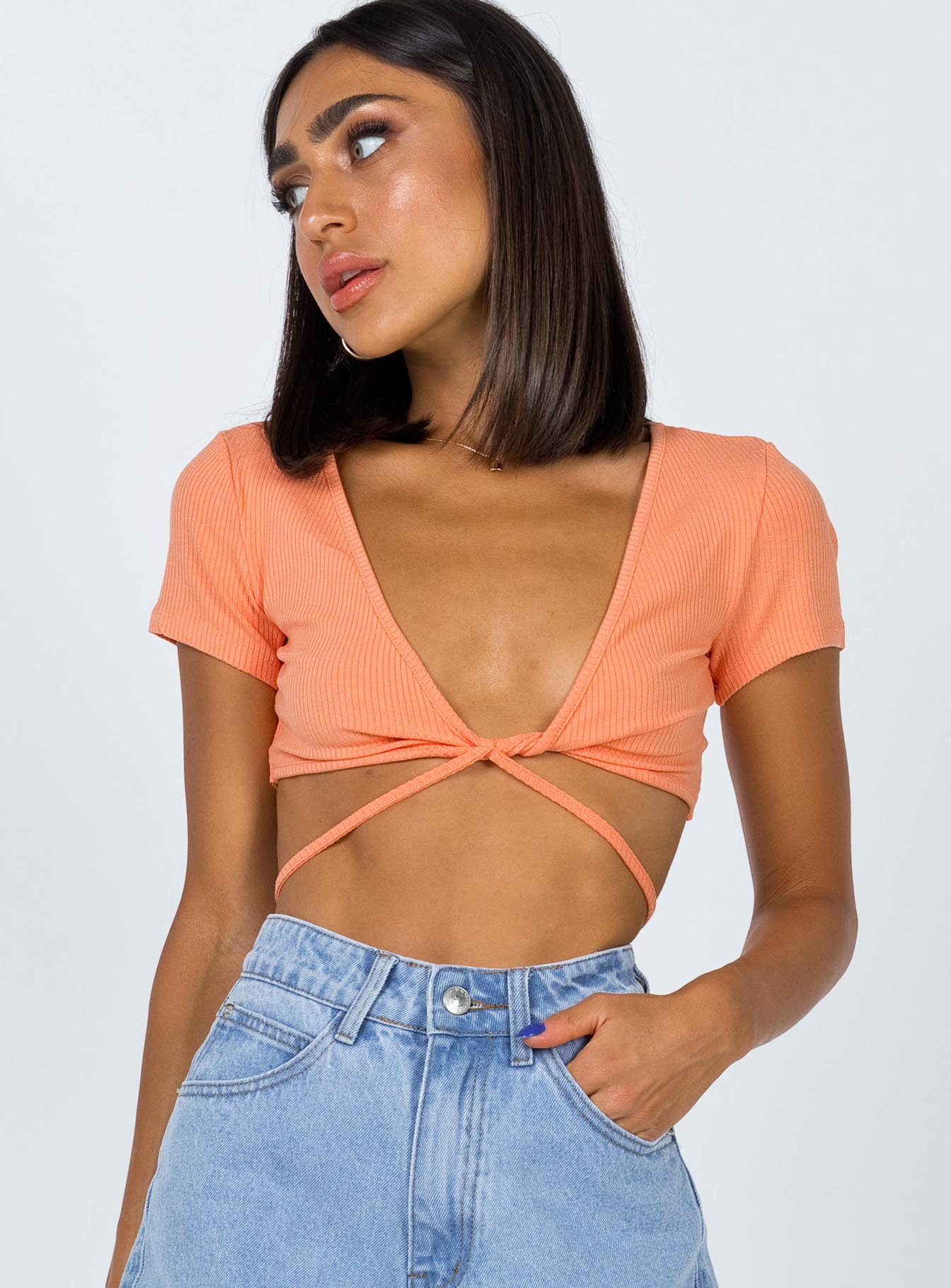 front view of model wearing Princess Polly Mazie Top Orange 