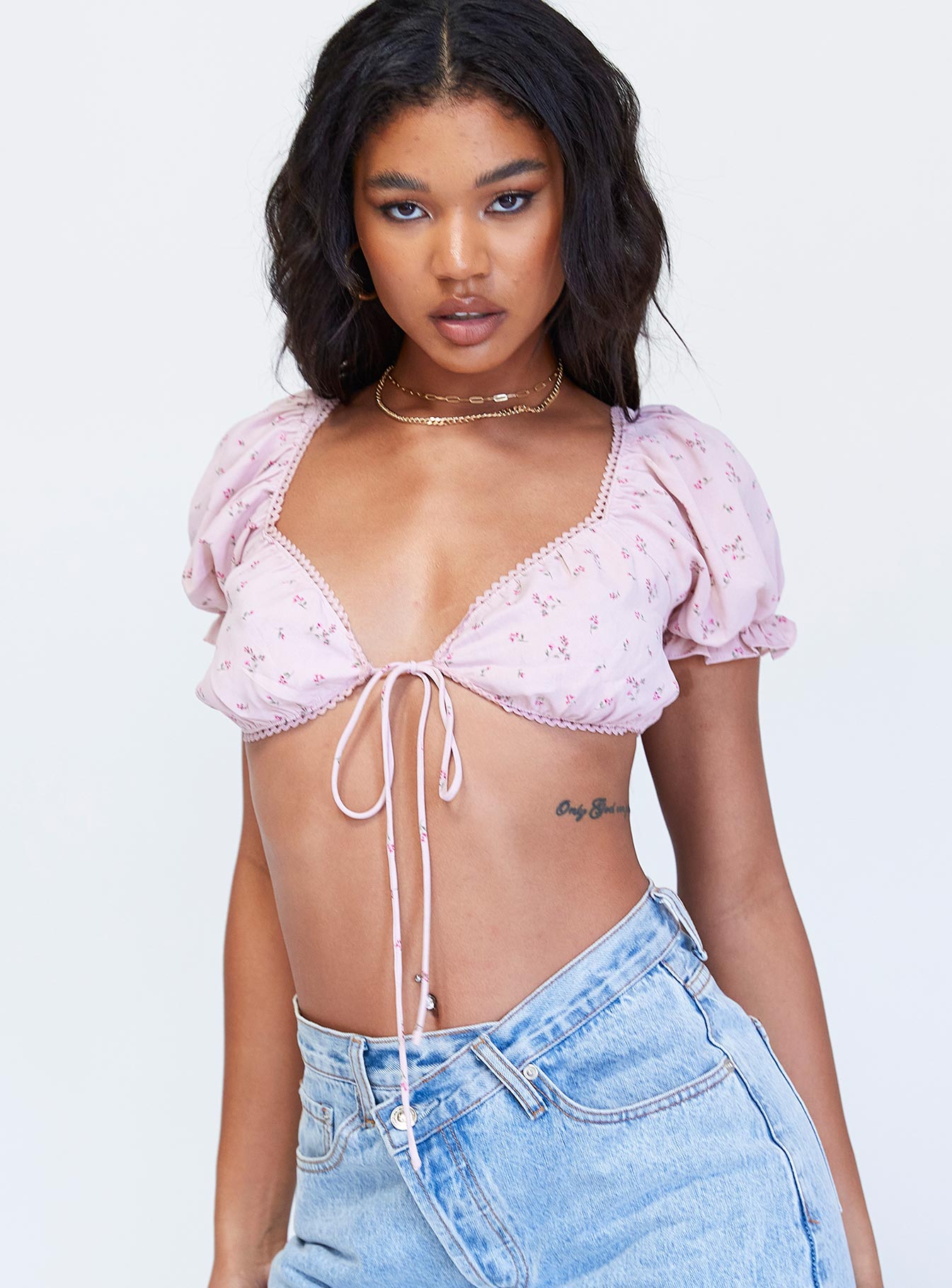 front view of model wearing Princess Polly Larson Top Pink 