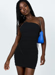 Front view of model wearing  front Princess Polly Asymmetric Neckline  Reece Mini Dress Black