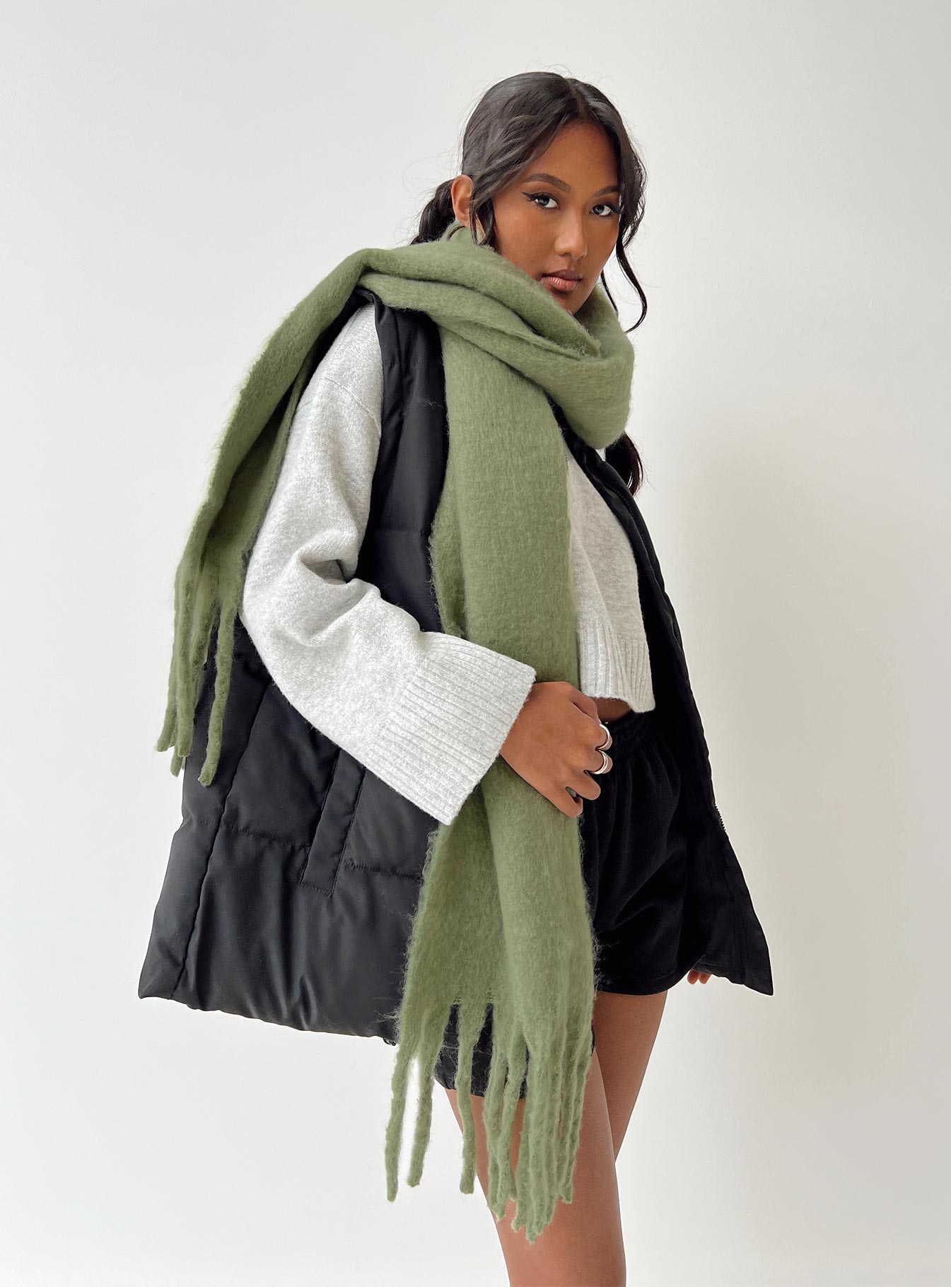 Grey sale green scarf