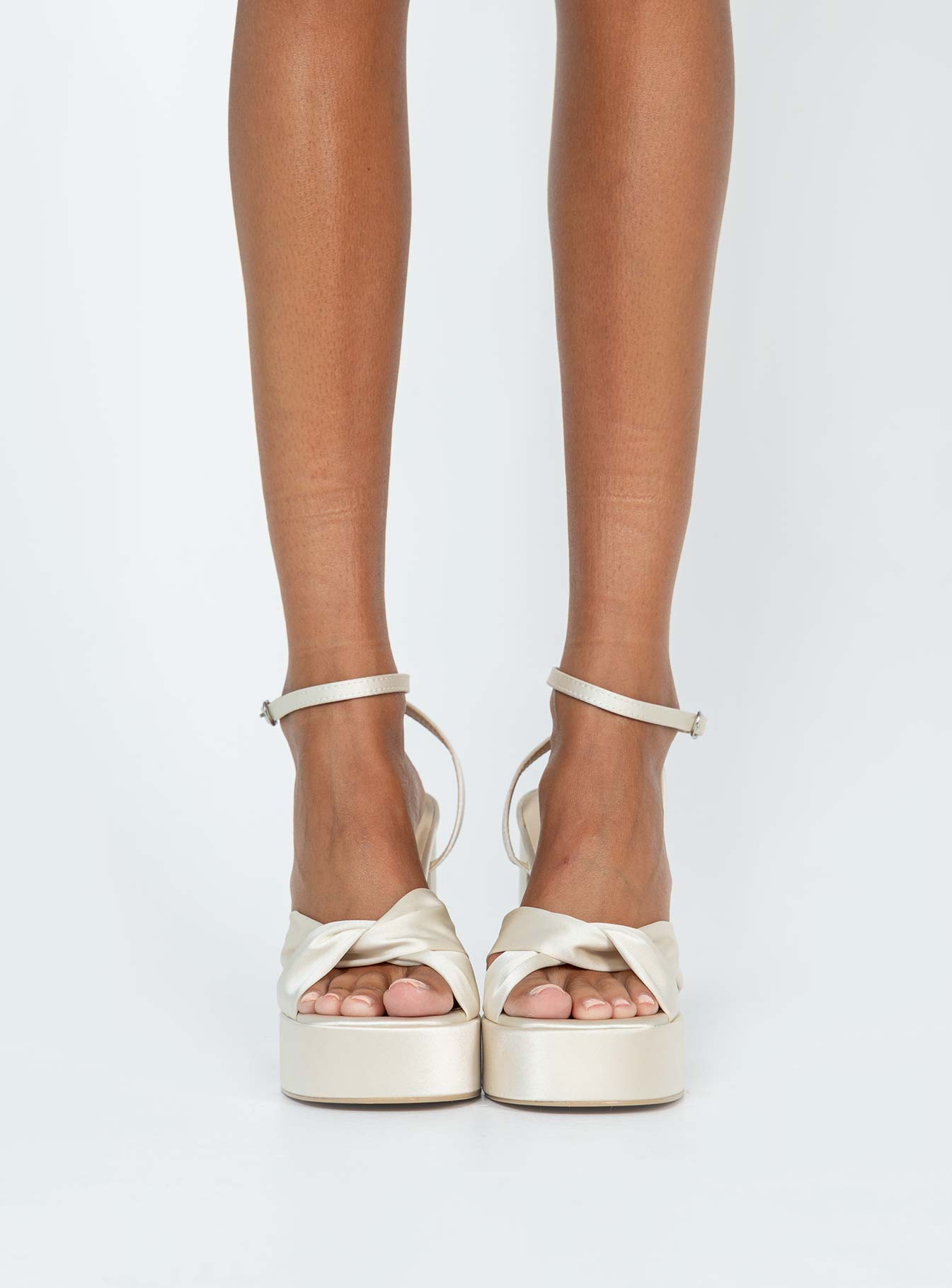 White satin shop platform heels