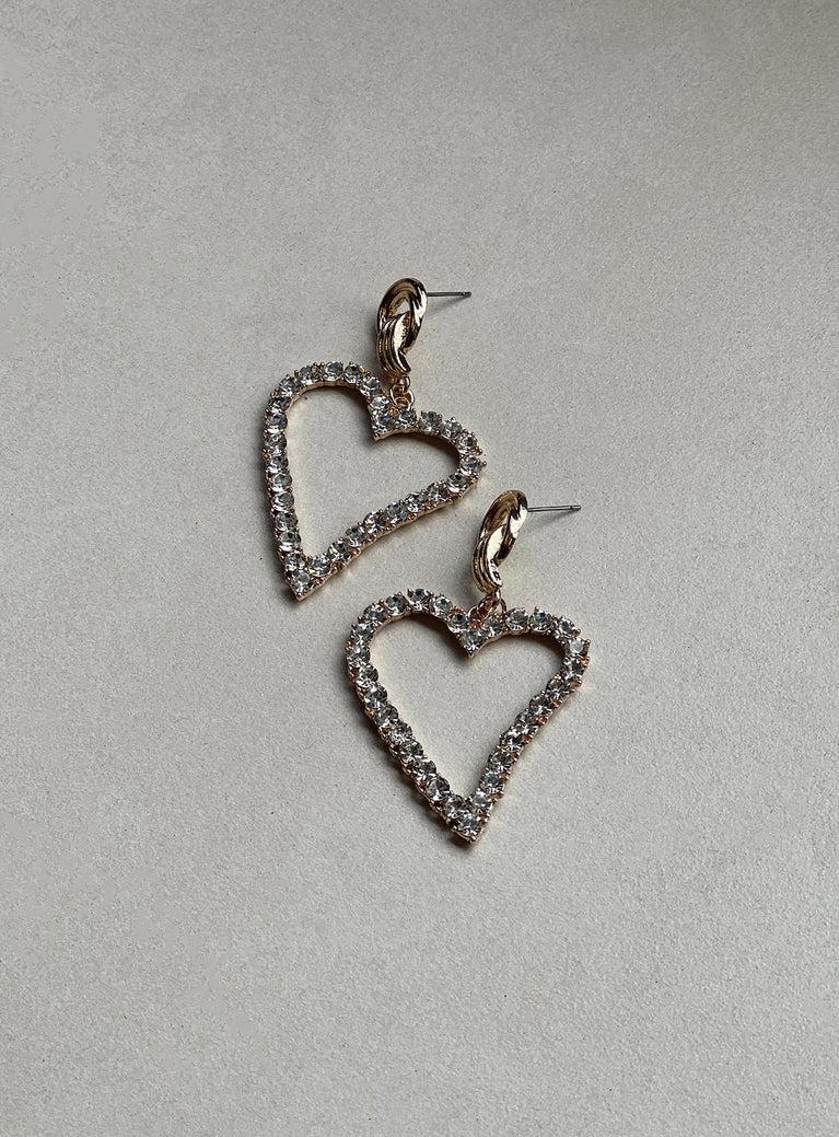Earrings Gold-toned Diamante detail Heart drop charm Stud fastening