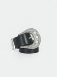 Belt Faux leather material  Over sized buckle Rhinestone detail 