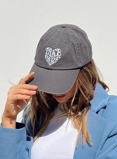 Grey dad cap Embroidered graphic Vintage wash Adjustable back