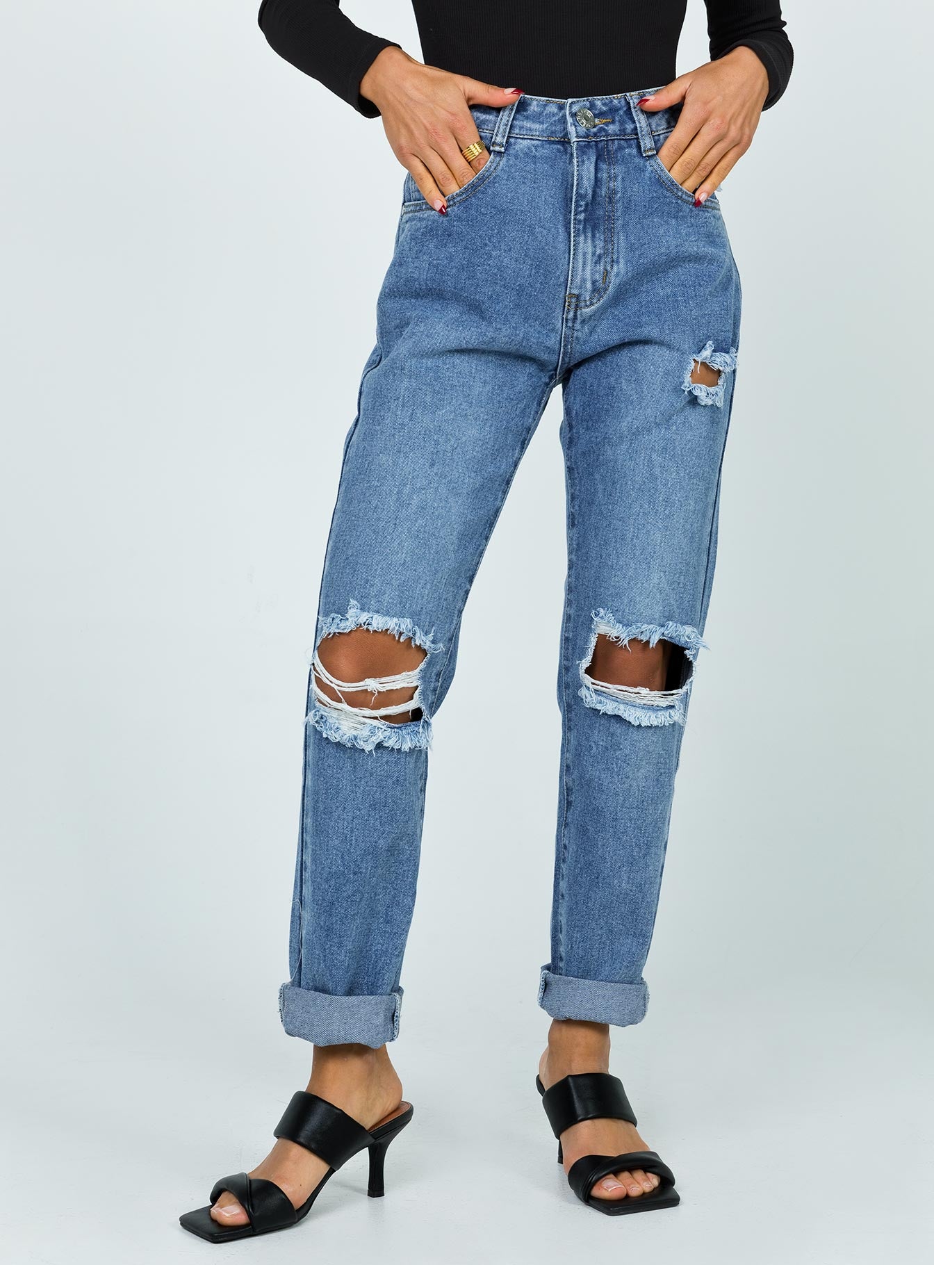 Emmiol Free shipping 2024 Washed Ankle Flare Knee Ripped Jeans Black M in Ripped  Jeans online store. | EMMIOL