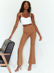 front view of model wearing Princess Polly Jensen Pants Brown 