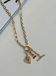 Necklace Gold toned Drop charms Lobster clasp fastening