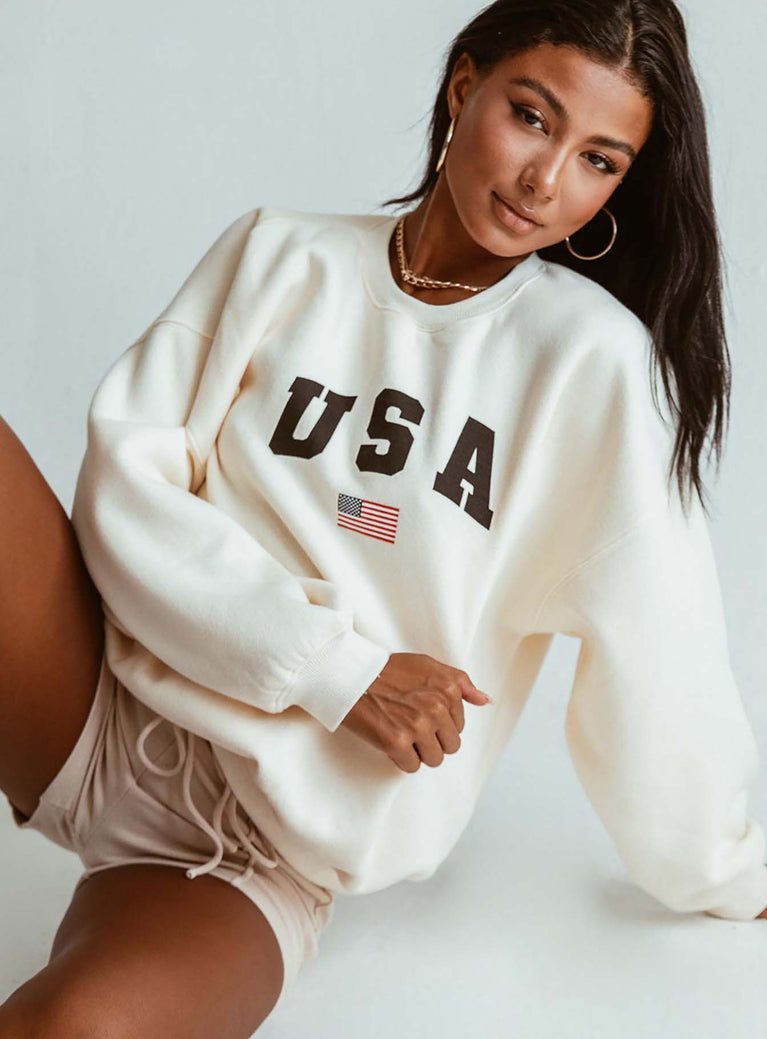 USA Oversized Crewneck Sweatshirt Cream