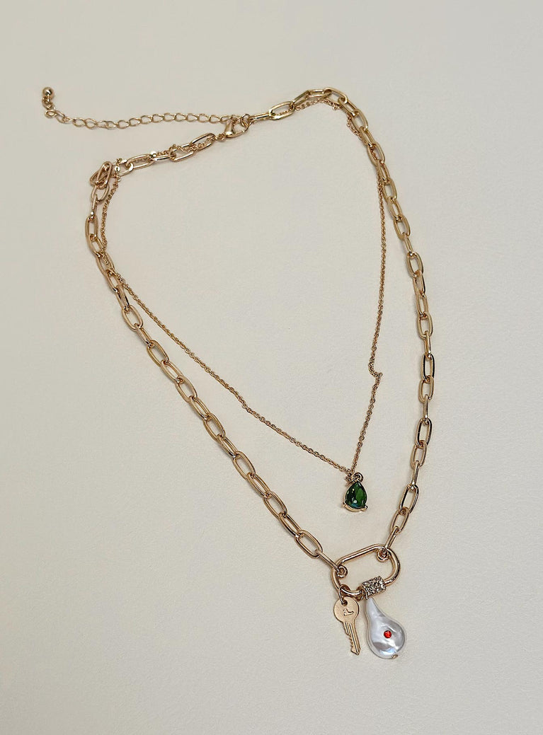 Necklace Two fixed chains These cannot be worn separately Drop charm Lobster clasp fastening