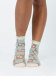 Blue and beige socks Shimmer mesh material  Heart print 
