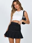   front view of model wearing Princess Polly Rescue Me Pleat Mini Skirt Black Denim 