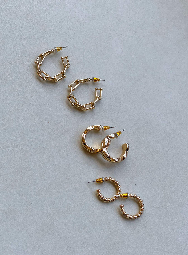 Hoop earring pack Pack of three Each style differs Gold-toned Stud fastening