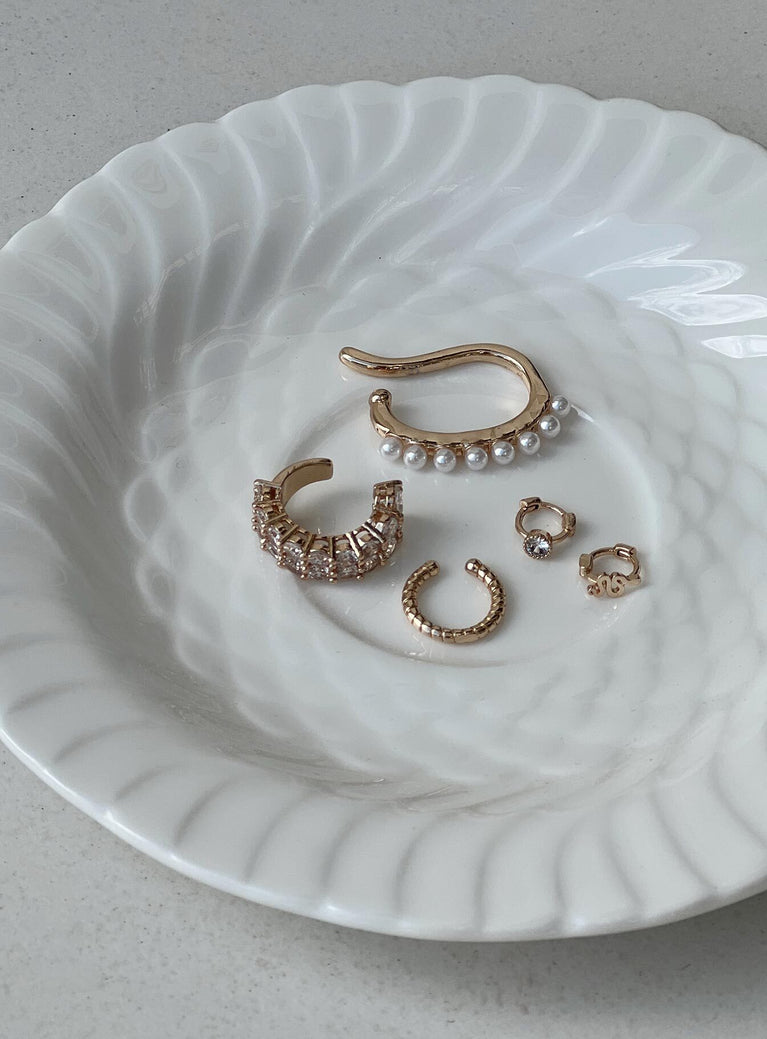 Earrings Pack of five Hoop & cuff styles Diamante & pearl detail Gold-toned 