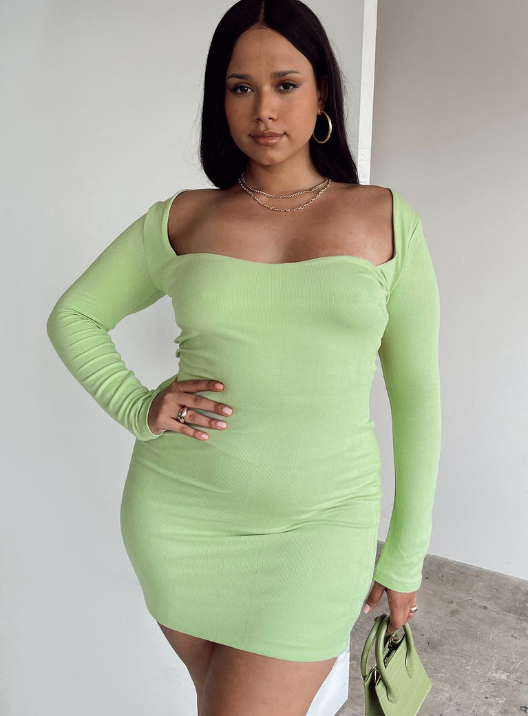 front view of model wearing Princess Polly Nolan Mini Dress Green Curve 