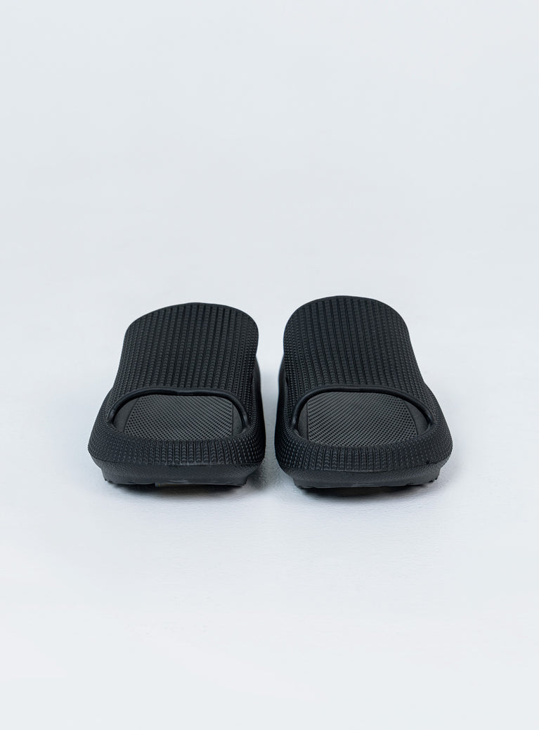 Slides 100% EVA Lightweight rubber  Single wide upper  Rounded toe 
