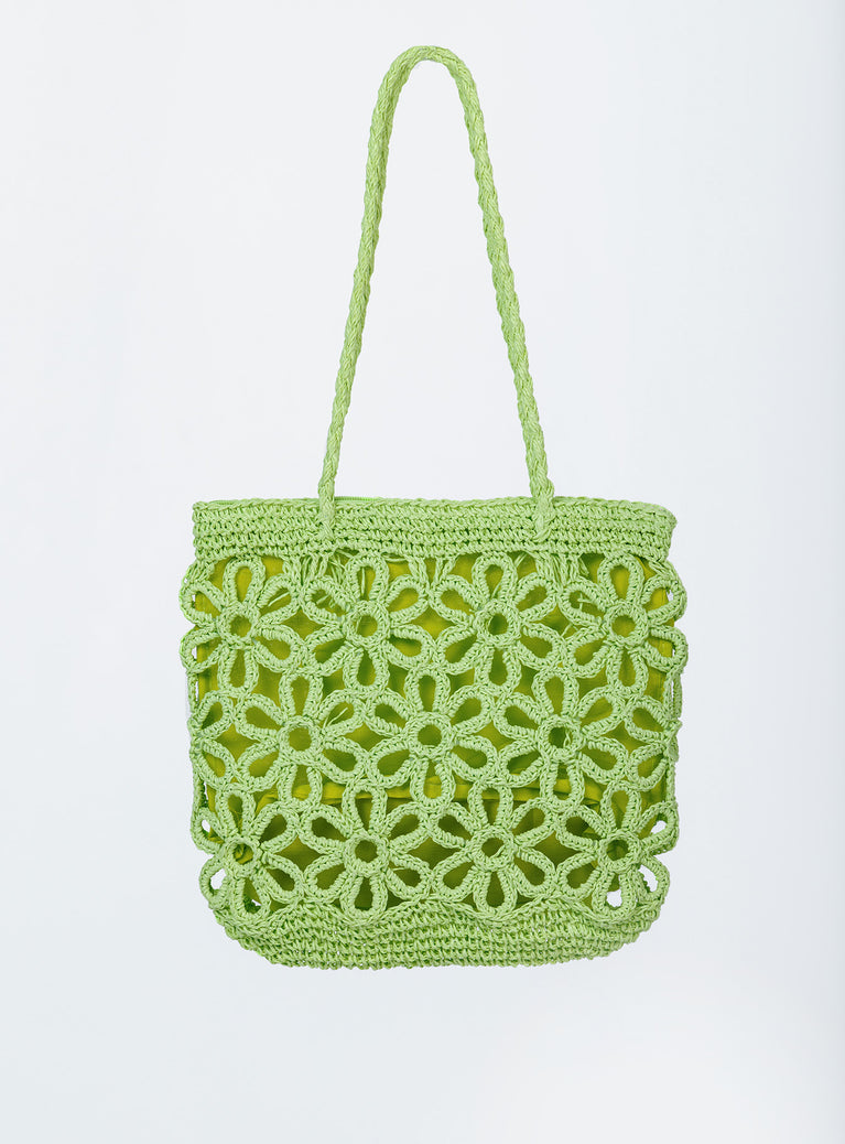 Welby Crochet Flower Tote Green