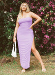 front view of model wearing Princess Polly Lovesick Mesh Ruched Maxi Dress Lilac 