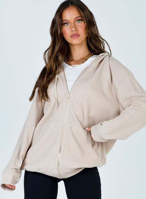 Audrey Oversized Zip Up Sweatshirt Beige Princess Polly  long 