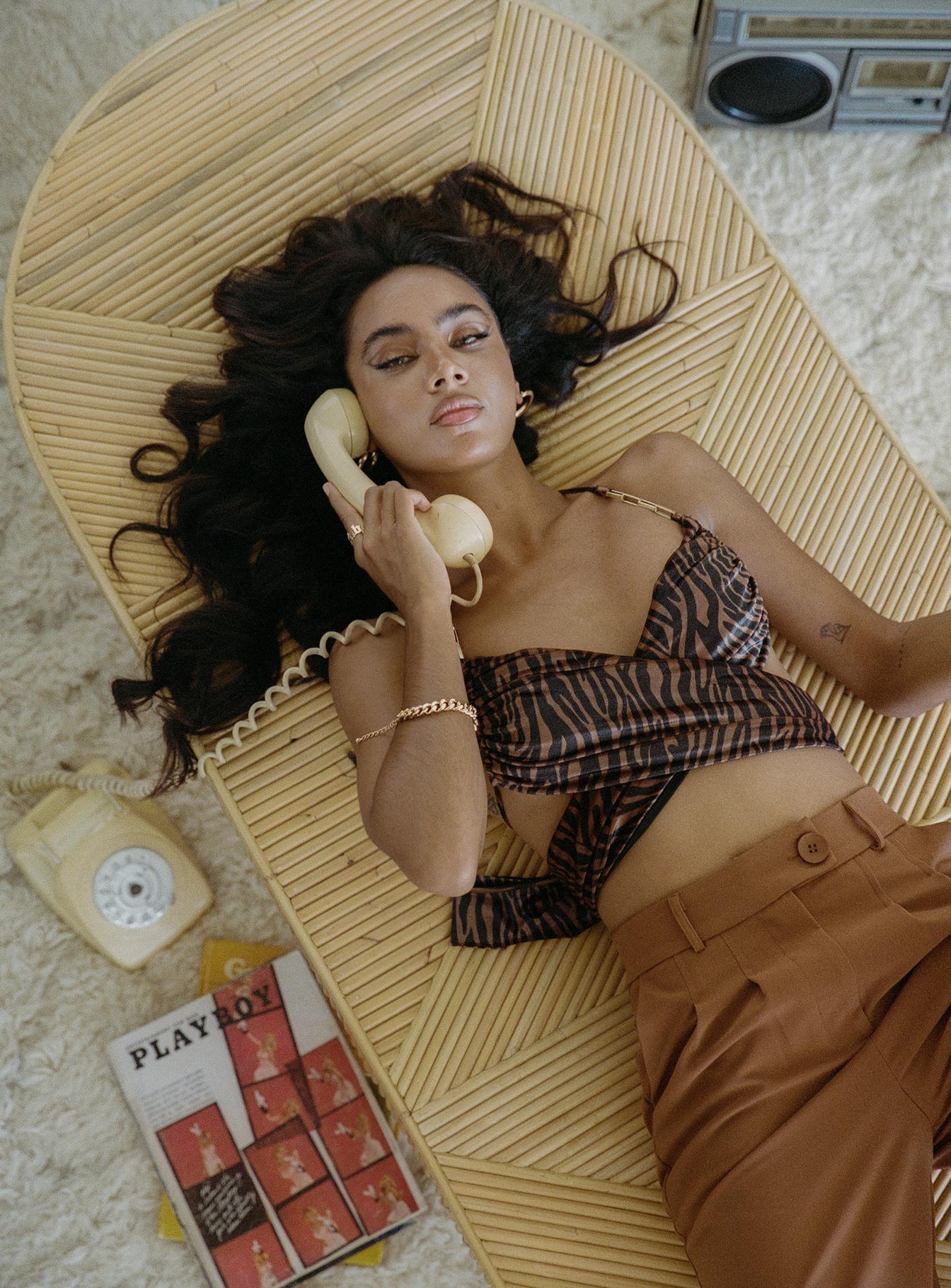 side view of model wearing Princess Polly Dance Till Dawn Top Tiger 