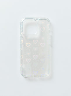 iPhone case Clear plastic style Iridescent heart print Lightweight