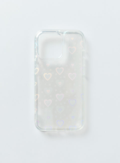 iPhone case Clear plastic style Iridescent heart print Lightweight