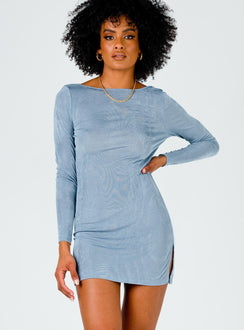 front view of model wearing Princess Polly Montana Mini Dress Dusty Blue 