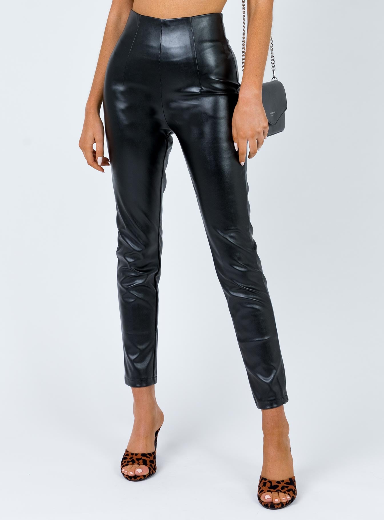 front view of model wearing Princess Polly Lyra Pants Black 