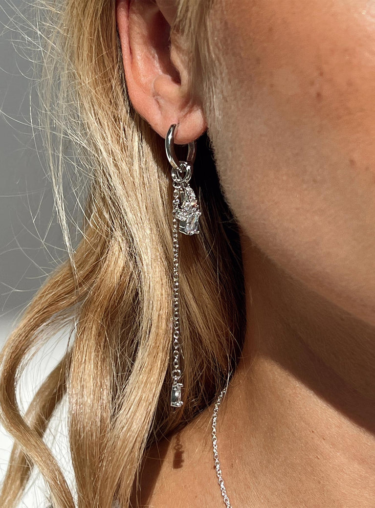 Earrings Silver toned Hoop fastening Drop charms