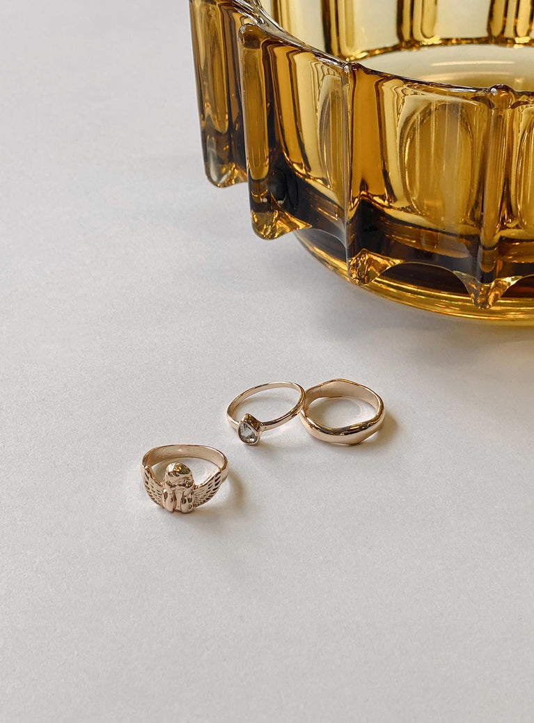 Rings Pack of three Diamante detail Gold-toned Thin bands