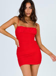 front view of model wearing Princess Polly Penney Mini Dress Red 