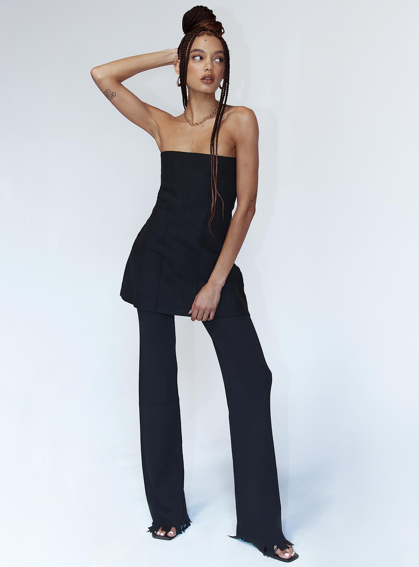 front view of model wearing Princess Polly Anderson Pants Black 