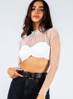 Front view of model wearing  front Princess Polly  Kelsey Top White