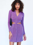 side view of model wearing Princess Polly Coco Mini Dress Purple 