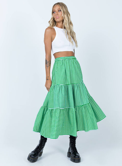   front view of model wearing Princess Polly Hale Midi Skirt Green 