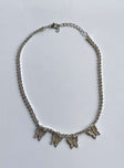 Necklace Diamante detail chain Butterfly charms Lobster clasp fastening  Silver-toned