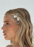 Hair clip set Set of four clips Silver toned Drop charms