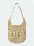 Beige tote bag Woven crochet design Single fixed strap